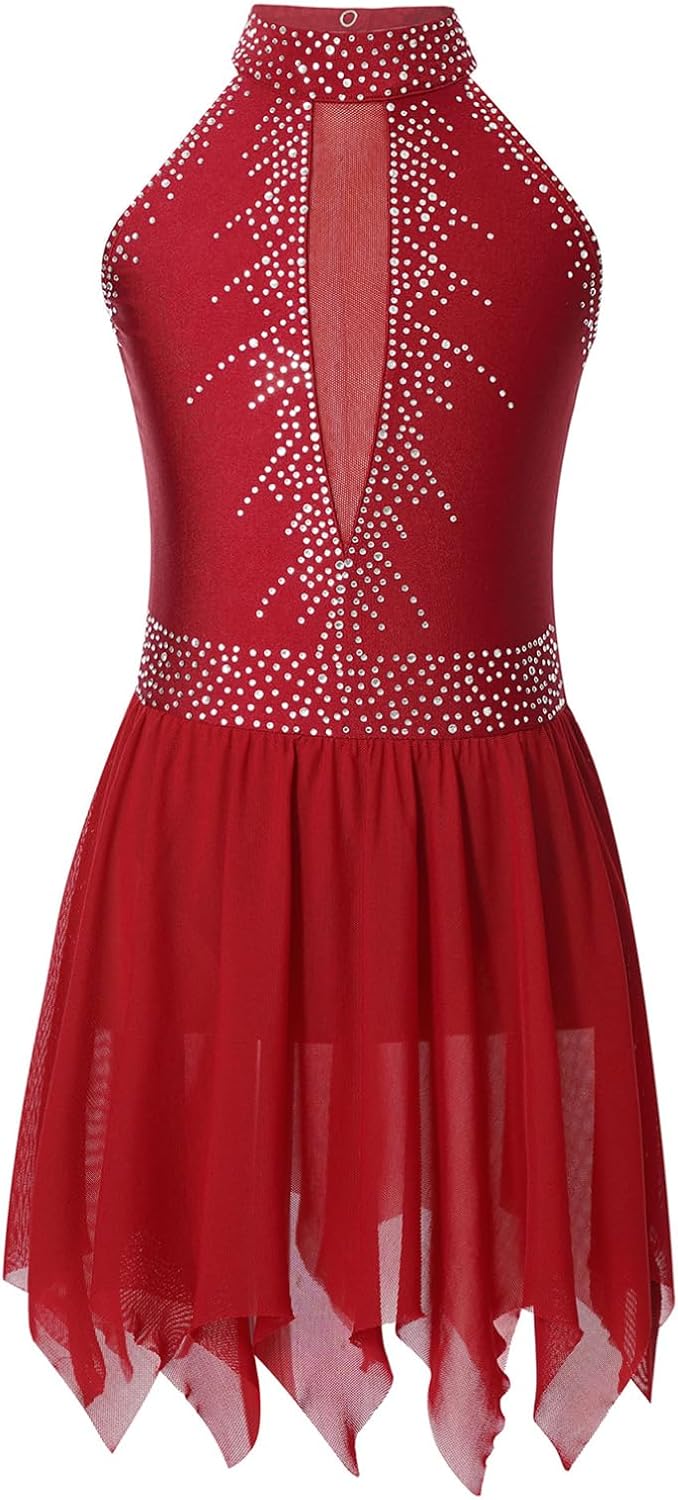 Robe Danse Ranrann Fille 5-16 Ans - Justaucorps Sans Manches, Strass, Gymnastique Ballet