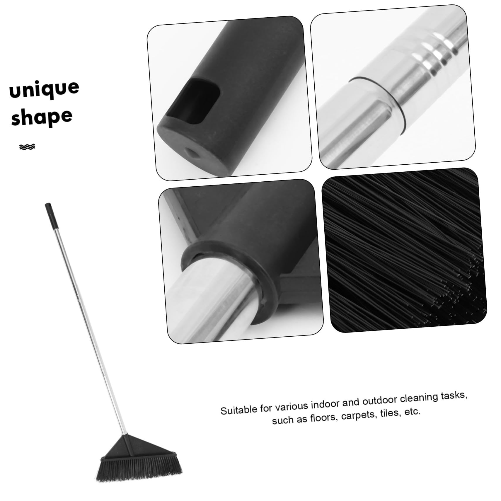 Anneome Escoba de Cerdas Duras para Limpieza y Jardín con Mango Resistente para Patios Almacenes y de Hormigón Color Negro Elegante