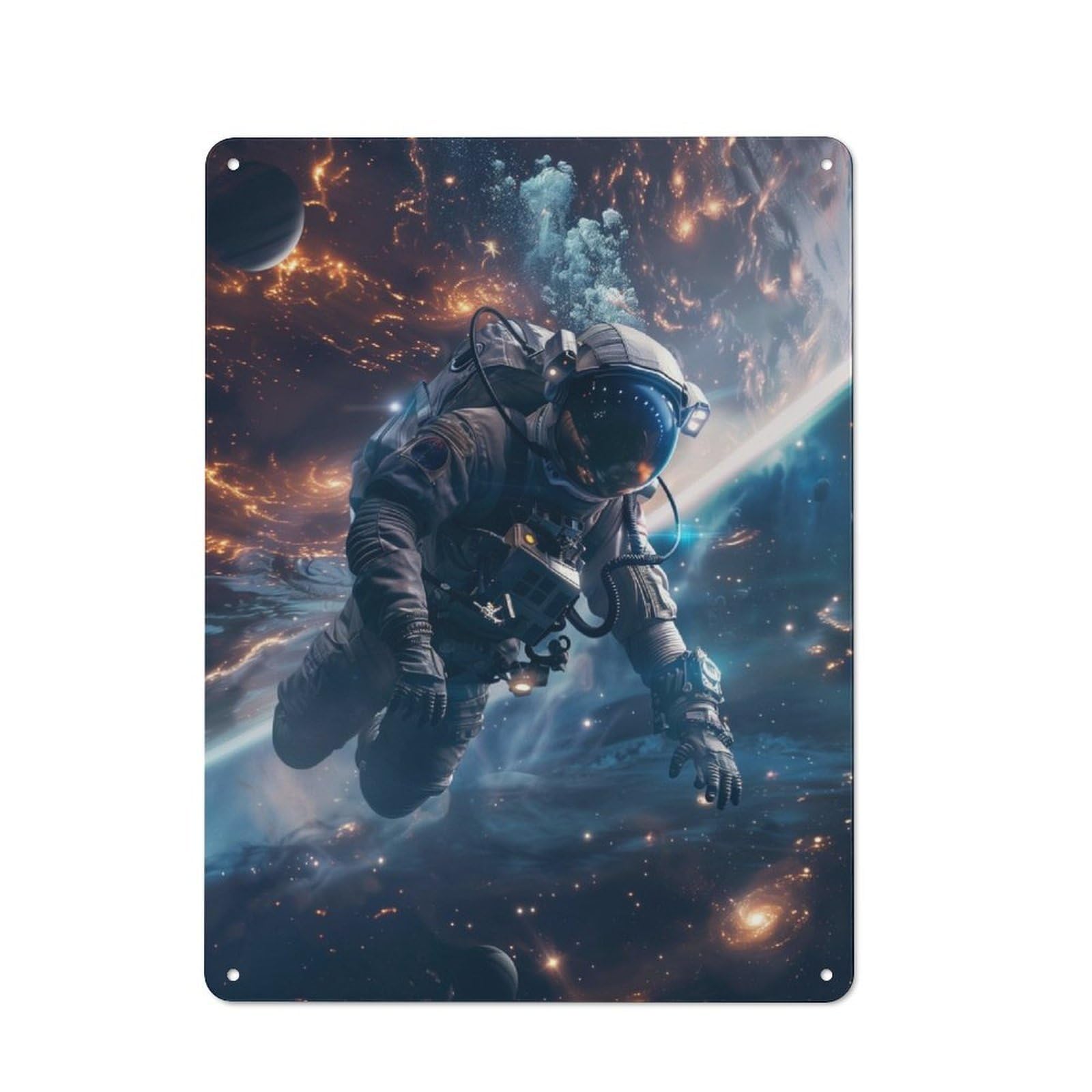 Junmoney Space Scuba Diver Metal Wall Sign With Design 40X30cm, Weathered Look Workshop Wall Decor For Garage, Hobby Room, Office Or Man Cave