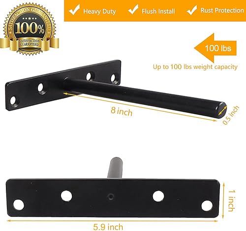 Miniatura 8 de Soportes flotantes para estantes ciegos de 5 pulgadas, soportes de pared resistentes para bricolaje, soporte oculto de acero sólido negro mate con
