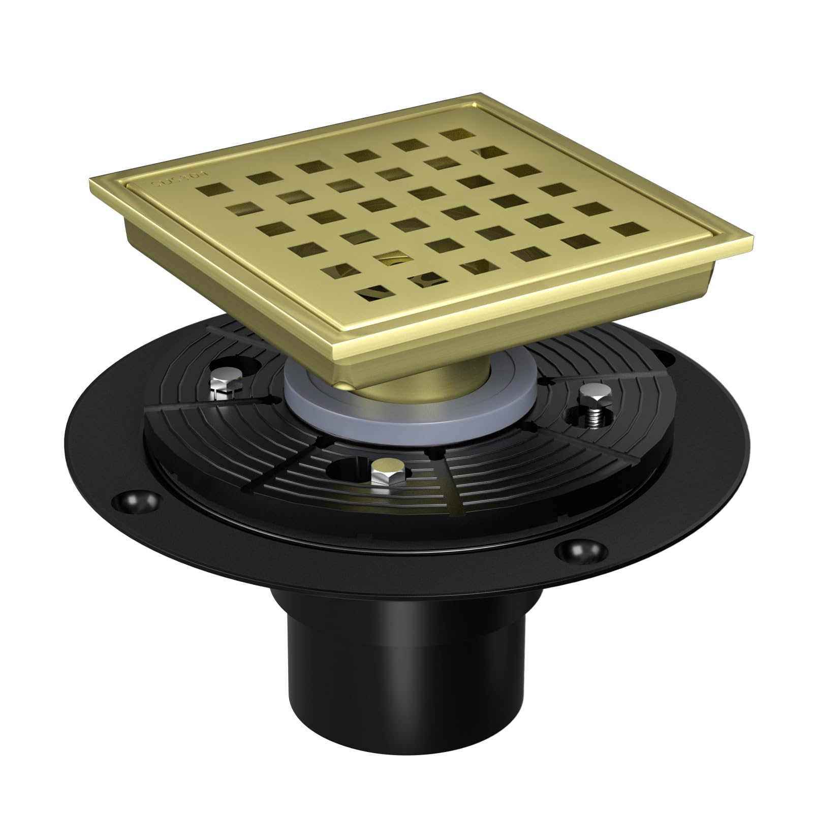 BARONAGE 4 Inch Shower Square Drain Brushed Bronze with Flange Removable Cover Floor Drains SUS 304 Stainless Steel CUPC Certified