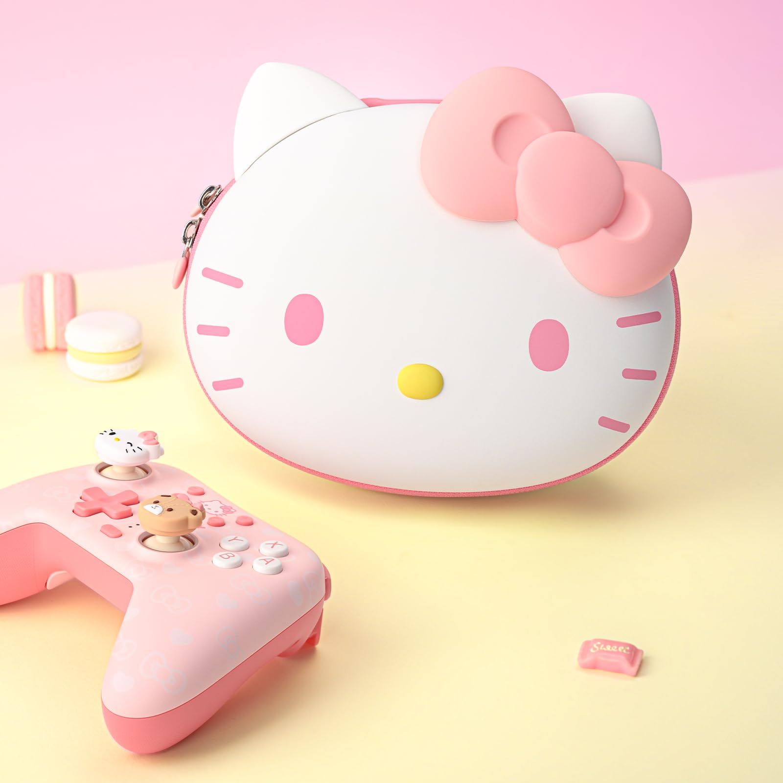 Kuitmor Niedrige Game-Controller-Schutzhülle, Tragbare Reise-Tasche Hartschalen-Aufbewahrungsetui mit Cartoon-Katzen-Form-Design für PS4, PS5, Switch Pro, Xbox mit Innenfach für Zubehör - HLK