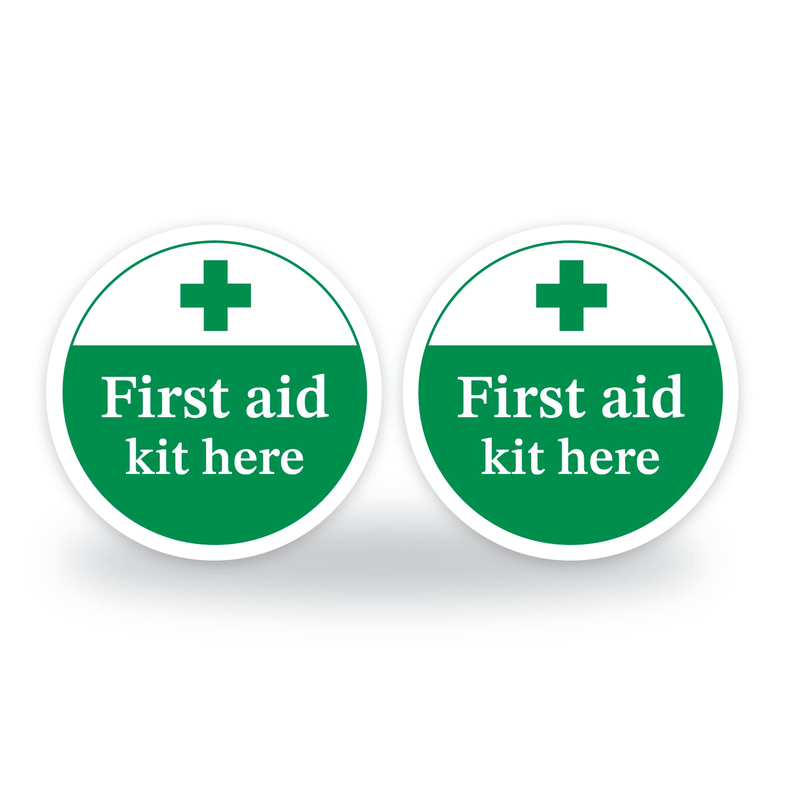 Set of 6 First aid kit here Safety Signs, 95mm Waterproof Indoor/Outdoor Stickers