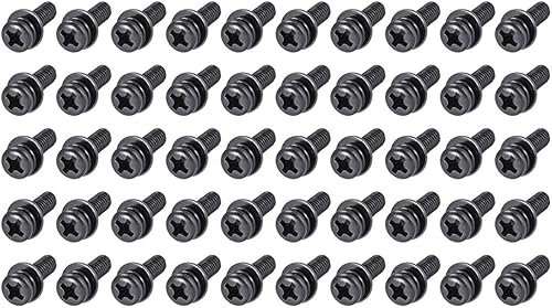 Miniatura 9 de uxcell Tornillos de máquina Phillips de acero al carbono M4 x 0.472 in con arandela de resorte y arandelas lisas, 50 unidades