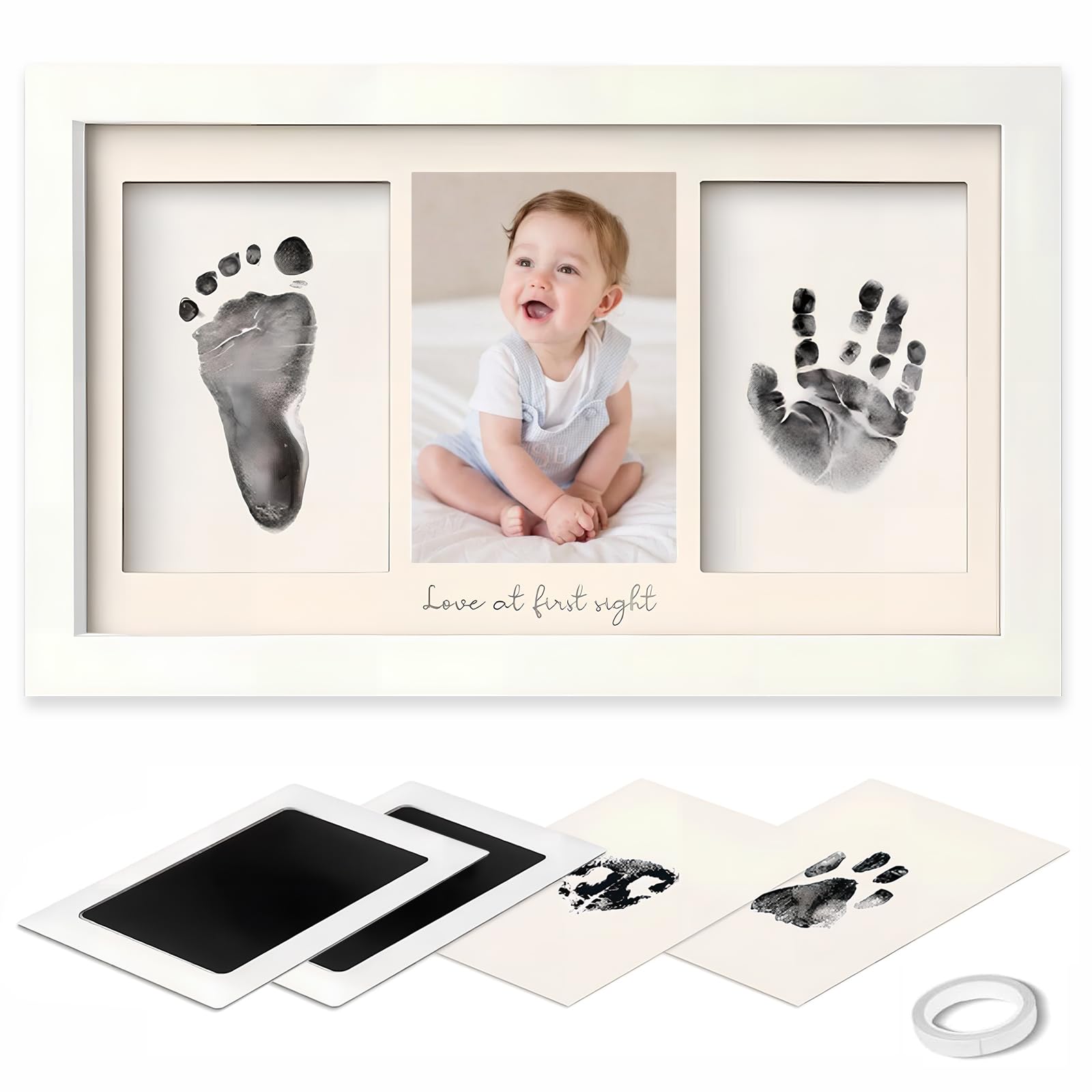 Baby Handprint and Footprint Photo Frame Kit for Newborn Girls and Boys, Memorable Keepsake with Clean-Touch Ink Pad Baby Shower Unique Gift, Pet Paw Print Kit