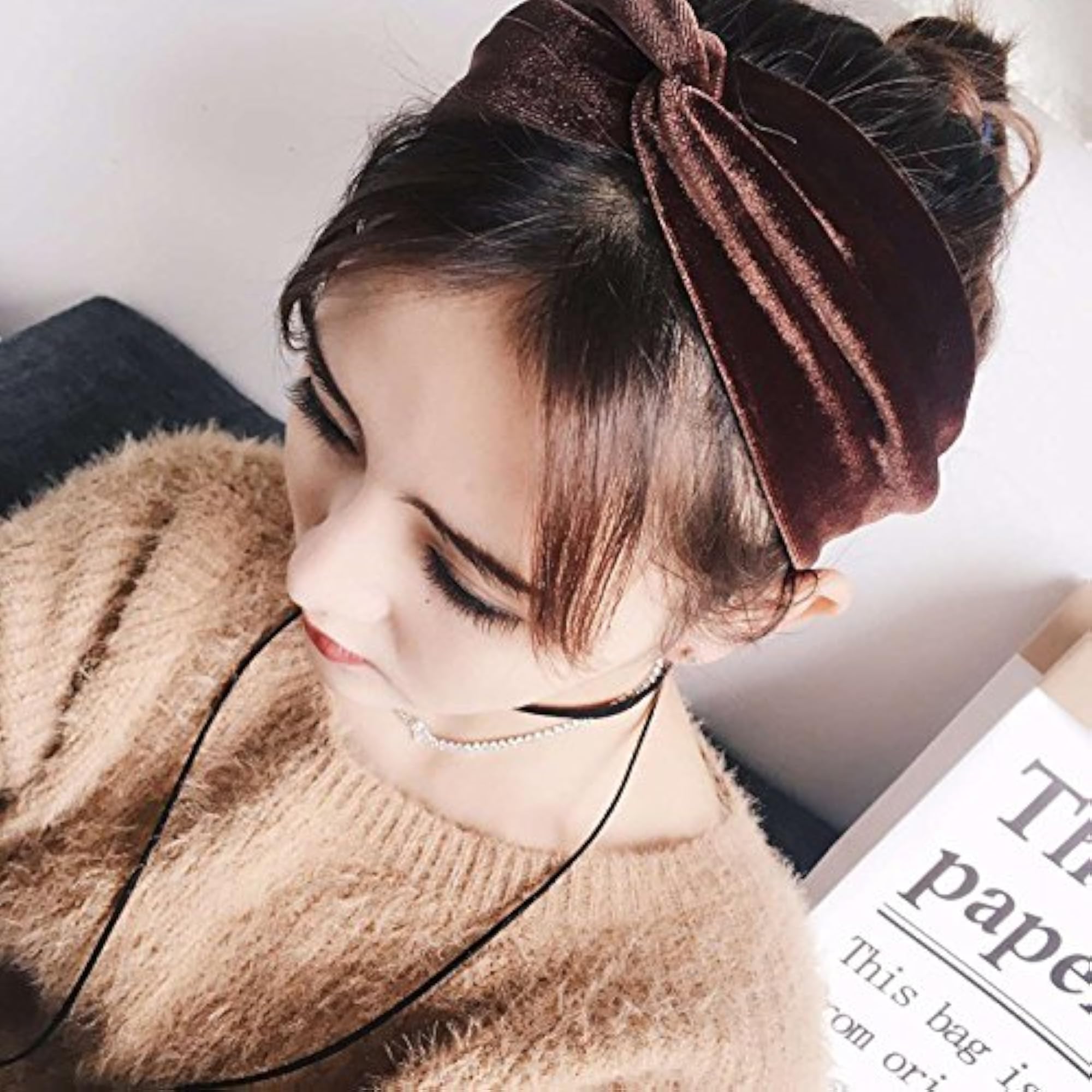 Women's Winter Solid Velvet Top Knot Turban Headband