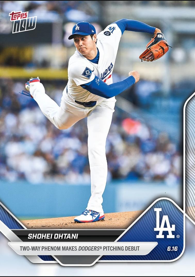2025 Topps Now Shohei Ohtani #307 Two-Way Phenom Makes Dodgers Pitching Debut Los Angeles Dodgers Baseball Card