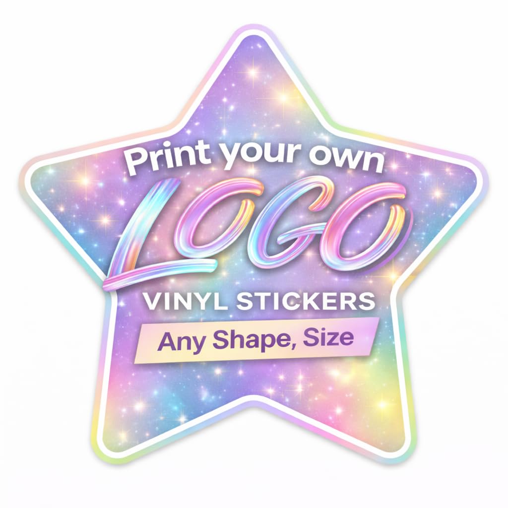 Personalised Waterproof Colour Vinyl Stickers Decals- Contour Cut Custom Product Labels Sheet, Circle Large Logo Stickers for Business and Personal Bottle Label (Star)