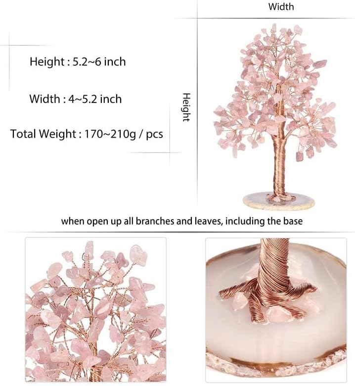 Miniatura 5 de Árbol de cristal curativo natural de la prosperidad envuelto en base de ágata, árbol bonsái, decoración del hogar y la oficina para la buena suerte,