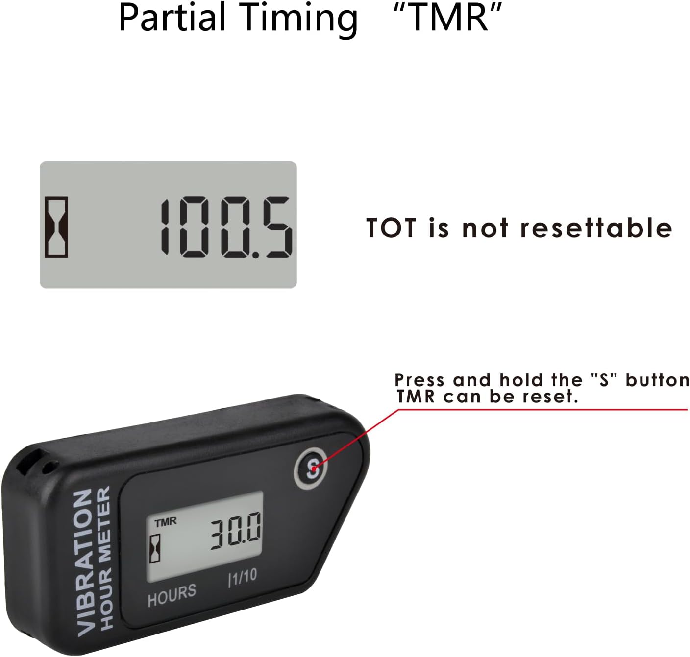 Jayron Vibration Activated Hour Meter Digital Self Powered Wireless,Resettable Job Timer,User Lock,Use for Generator Lawn Mower Motor Marine ATV and Equipment That Vibrates at Work