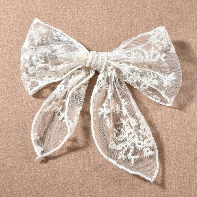 Large White Lace Hair Bow Clips for Women Cottagecore Hair Accessories Cute Tulle Bow Barrettes Women Ribbon Bows for Baby Girls Hair Bridal Off White Hair Clips, Clips and Barrettes