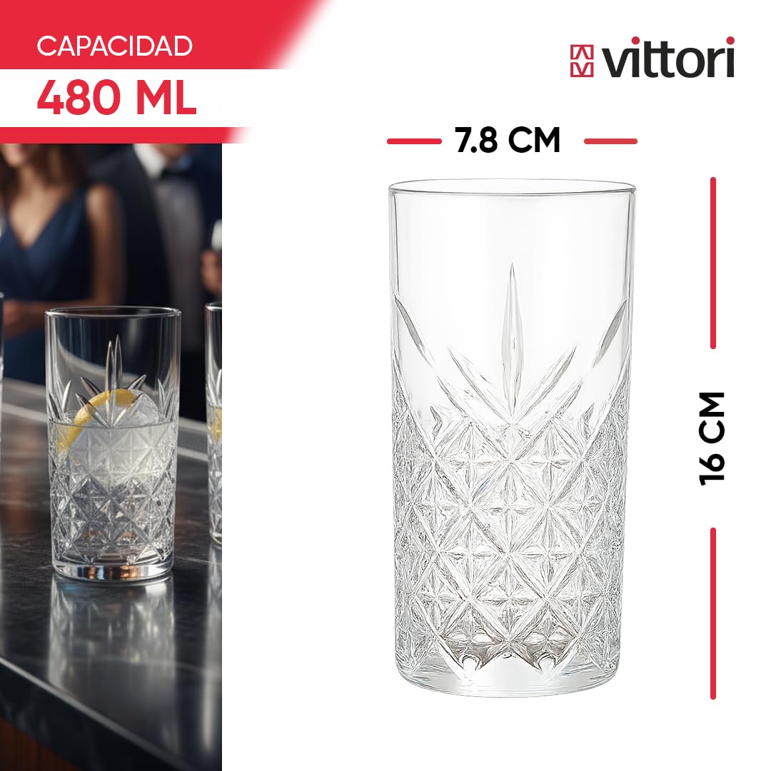 VITTORI Jaiboleros Infinity - Juego de 6 vasos de cristal con diseño atemporal de bola alta, 450 ml