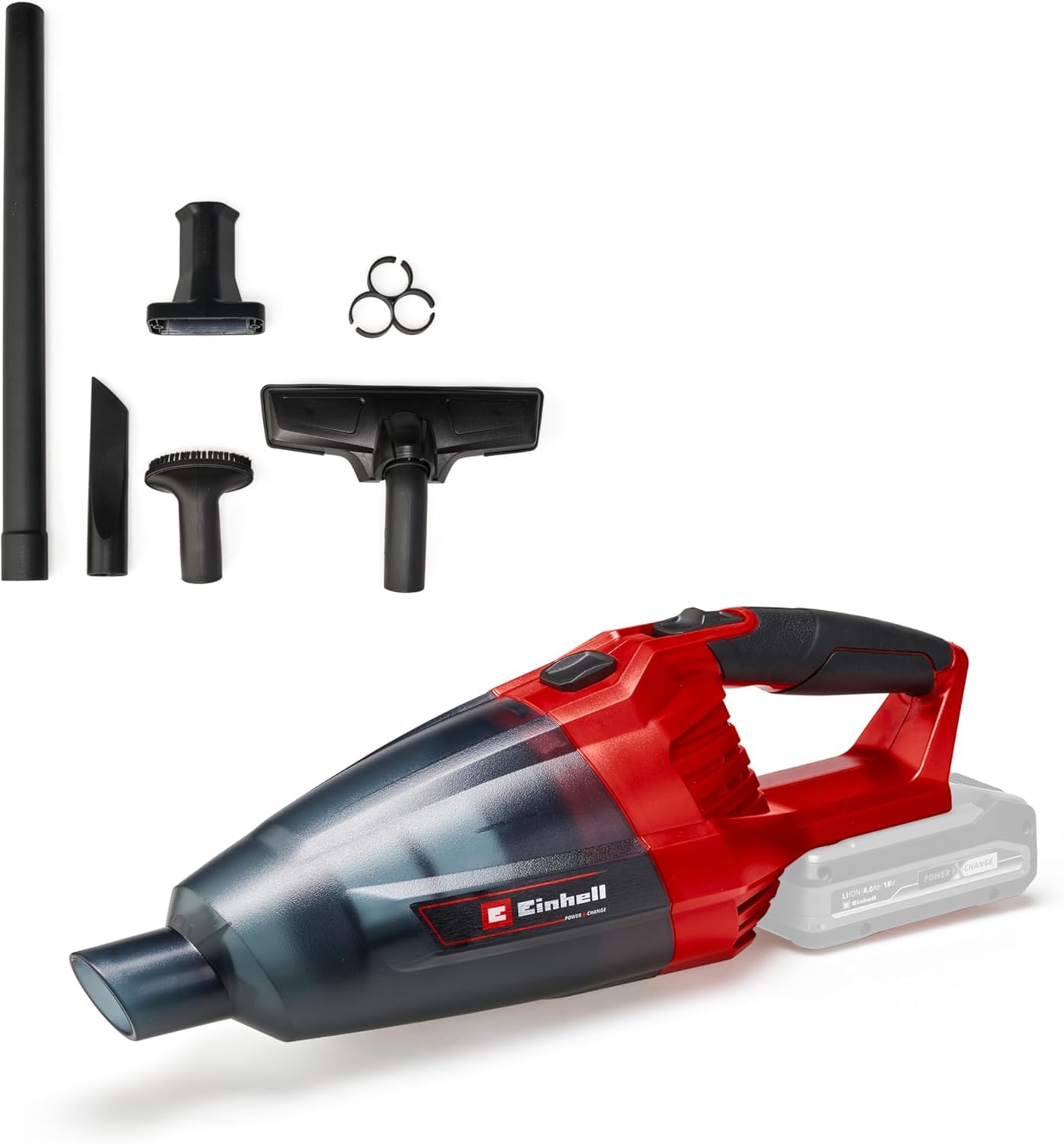 Einhell Aspirateur à Main sans Fil Te-​VC 18 Li Solo -​Power X-​Change (18V, Livré avec Accessoires (Buse, buse à rainures...), Bac à poussiere 540ml) Livré sans Batterie ni Chargeur