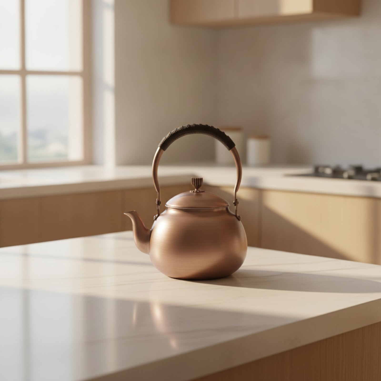 Gralara Bollitore di Rame con Coperchio Elegante Teiera Igienico per Cucina, Teiera In Rame Con Manico Laterale, Modello Mela, Capacità 0.6L, Peso 0.50KG