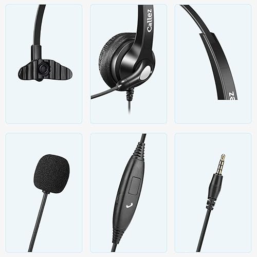 Miniatura 6 de Callez Auriculares para teléfono celular de 0.138in con micrófono de cancelación de ruido, auriculares para computadora para iPhone, Samsung Huawei,