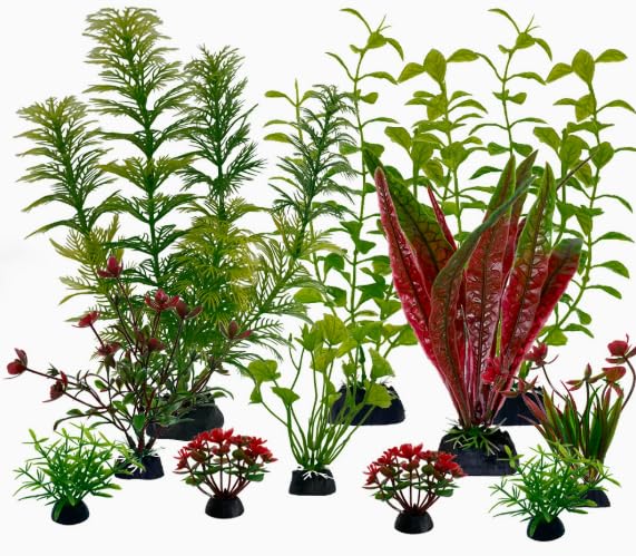 Cretvestsar Artificial Aquarium Plants Set 11 Piece Fish Tank Decorations with Realistic Silk Plants Multi Height Aquatic Plants for Freshwater and Saltwater Tanks (style 1)