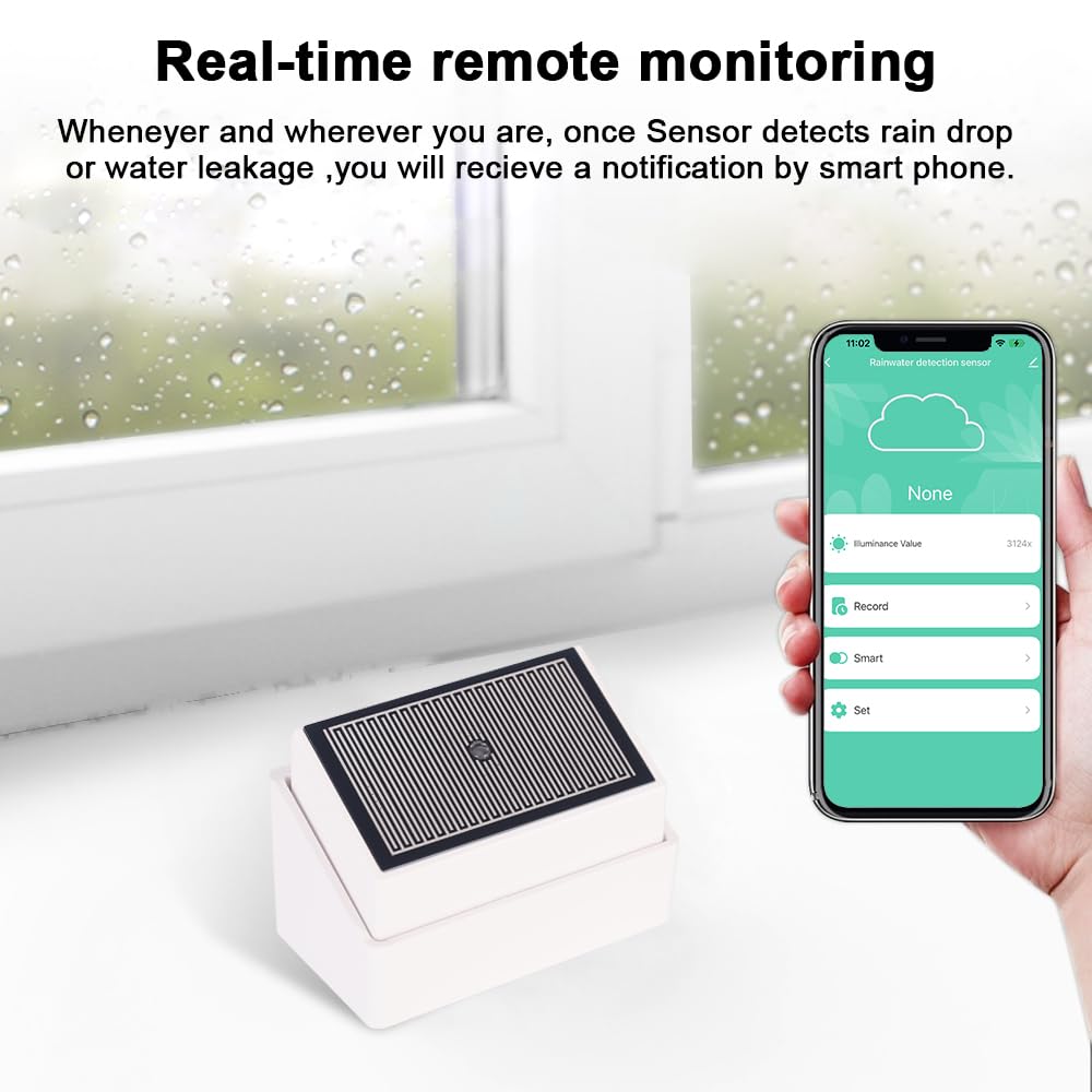 Haozee Tuya Zigbee Sensore Pioggia con Sensore Luce, Richiede TUYA HUB, Supporta Zigbee2mqtt Home Assistant, IPX4 Impermeabile per Uso Esterno