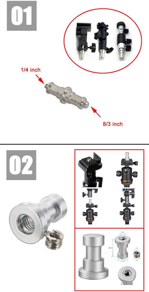 EXMAX® 17 in 1 Kit 1/4" 3/8" Threaded Male Female Screw Adapter D Shaft D-Ring Tripod Screw Hot Shoe Mount Compatible with Canon Nikon Camera Flash Light Stand Bracket Holder Monopod