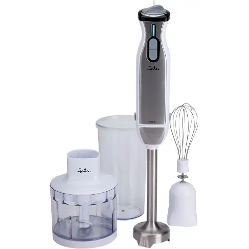 Jata BT199 - Batidora de Mano 1000 W con Regulador de Velocidad, Pie de Acero Inoxidable Desmontable, Cuchilla Titanium Doble, Incluye Picadora, Batidor Varillas y Vaso Medidor 600 ml