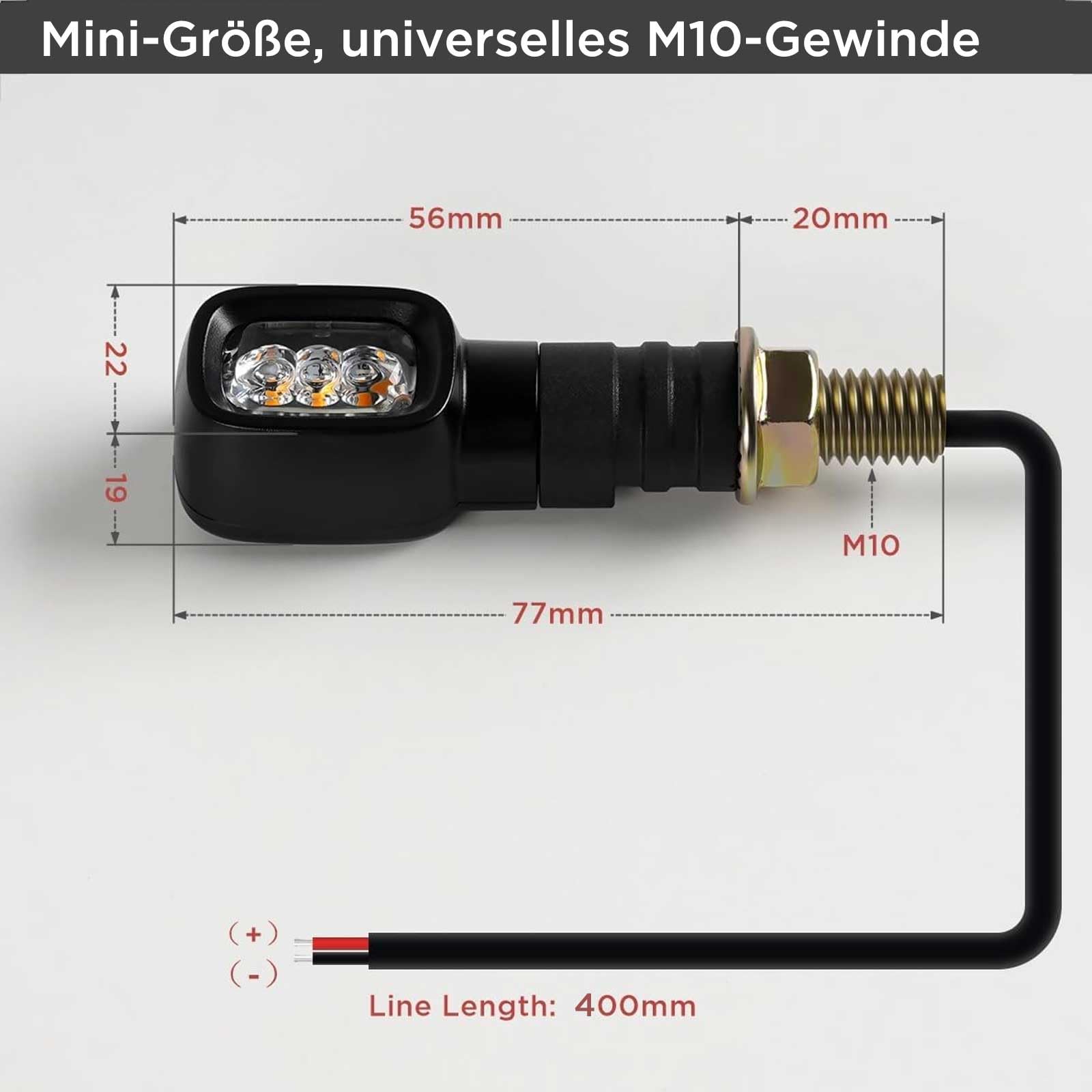 evermotor 12V Mini LED Blinker Motorrad, E24 E-geprüft, 2 Stück 1.2W Retro Motorrad Blinker Rechteckig, M10-Gewinde, LED mit hoher Helligkeit, IP67 Wasserdicht