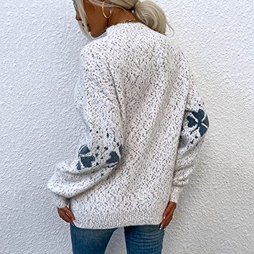 Womens Cardigan Print Women's Half High Neck Stripe Sweater Color Block Long Sleeve Snowflake Knit Loose Jumper Tops Sweater Women Cardigan - Afbeelding 3