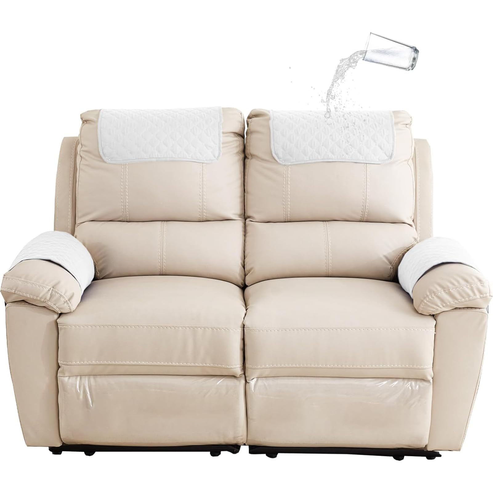 YCDZSW Sofa Armrest Cover, Waterproof Recliner Cover, Sofa Armrests Headrest Cover for Recliner Chair Arm Cover (Off White,2 Seat Recliner |4 pc)