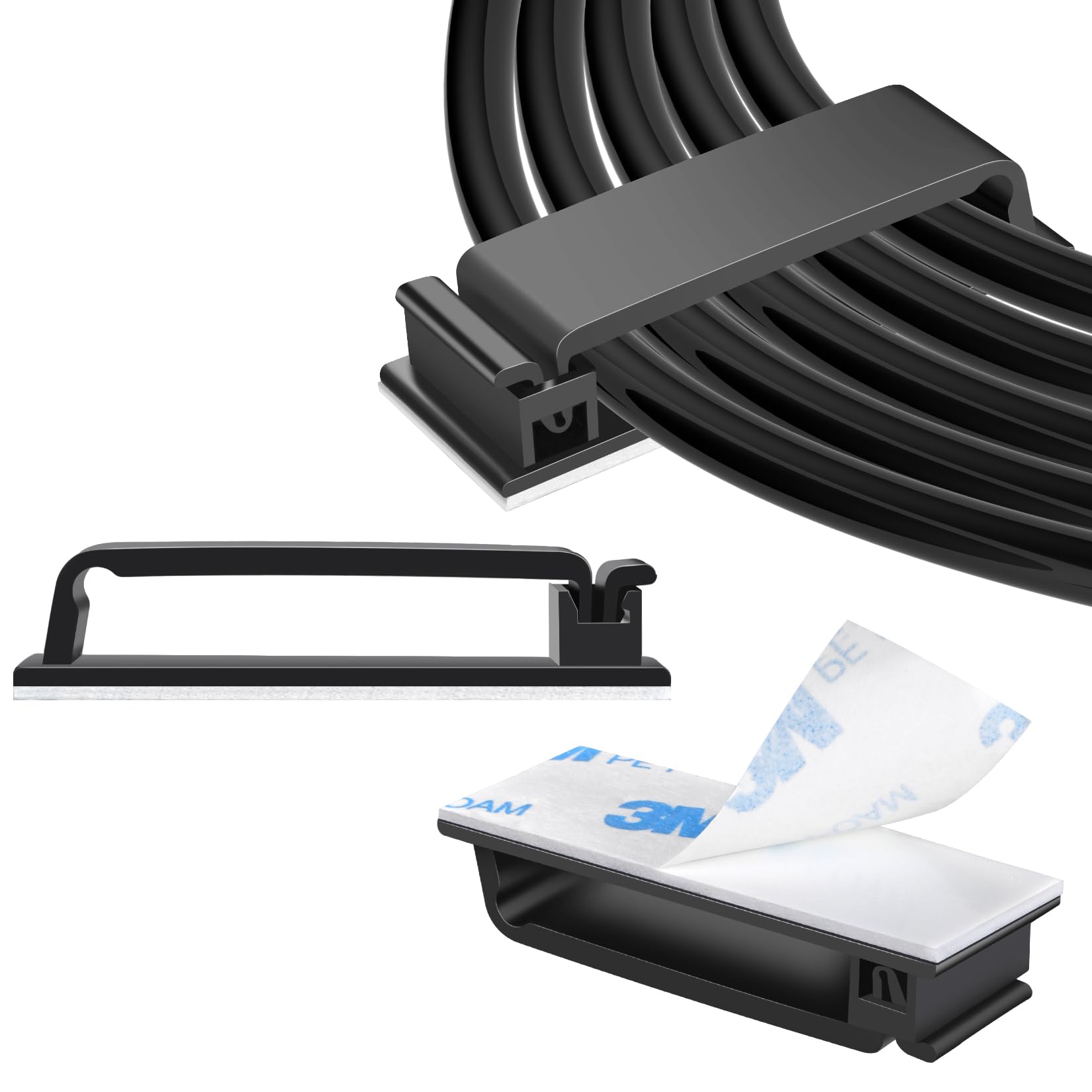 XHF 80 PCS Self Adhesive Cable Clips(XL) Black,Wire Clips Cable Management Wire Organizer Cord Holder for Under Desk, Car, Wall, TV PC Ethernet Cable