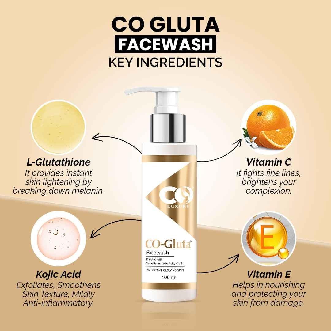 cosmo skin glutathione components CO-Gluta Luxury Facewash with Glutathione, Kojic Acid, Vitamin E for Glowing Skin, 100 ml Beauty Quantity:9 PCS #7 Maxiliv Glutathione Tablets at