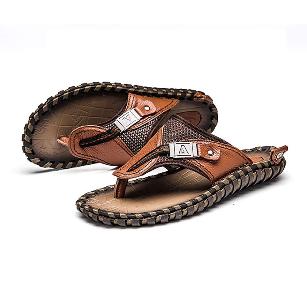 G&F Klapki letnie buty plażowe ze skóry bydlęcej wygodne gumowe miękkie dno wypoczynek (kolor: brązowy, rozmiar: 39)