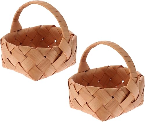 PRETYZOOM Cesta de flores para niña, 2 unidades, cesta pequeña de astillas de madera, cestas de almacenamiento tejida de madera con asa, cesta de