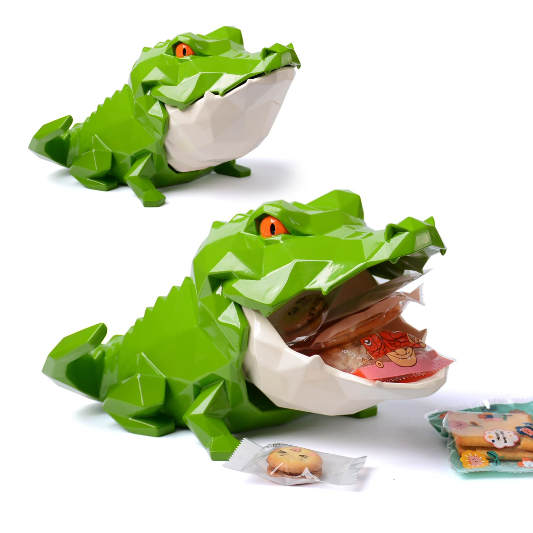 HAUCOZE Cuenco Caramelo Cerrable Llaves Tarro de Galletas, Cocodrillo Escultura Estatua Moderna Decoración Hogar Regalo para Estantería Mesa Escritorio 24cm