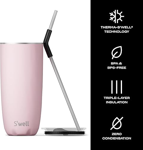 Miniatura 9 de S'well Vaso de acero inoxidable con popote y tapa deslizante, 24 onzas, rojo amapola, recipientes aislados al vacío de triple capa que mantiene las