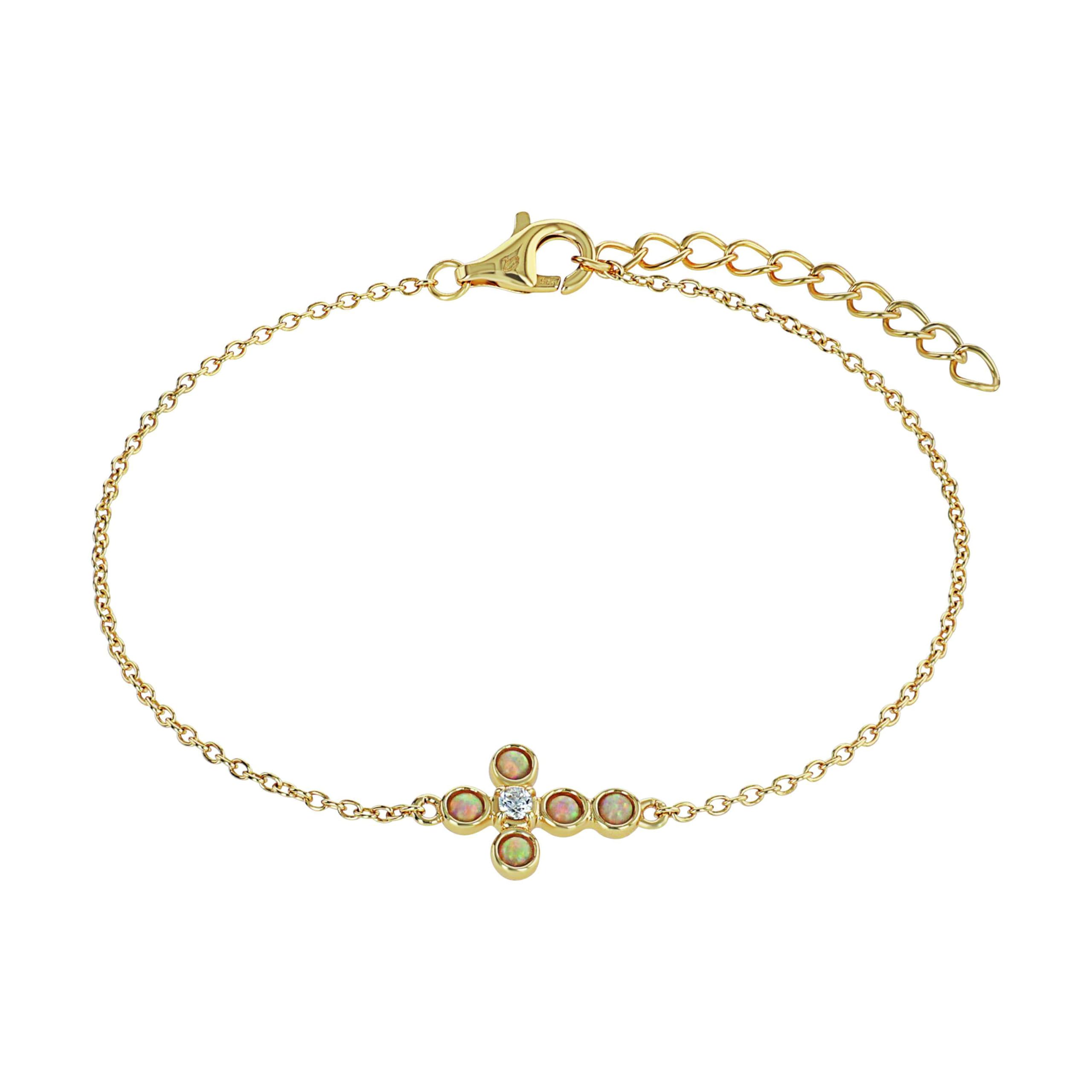 NOELANI - Bracciale da Donna in Argento 925 - Placcato Oro/Dorato - con Gemma synt e Zircone - Ciondolo a Croce "Speranza" - NOE-B0002