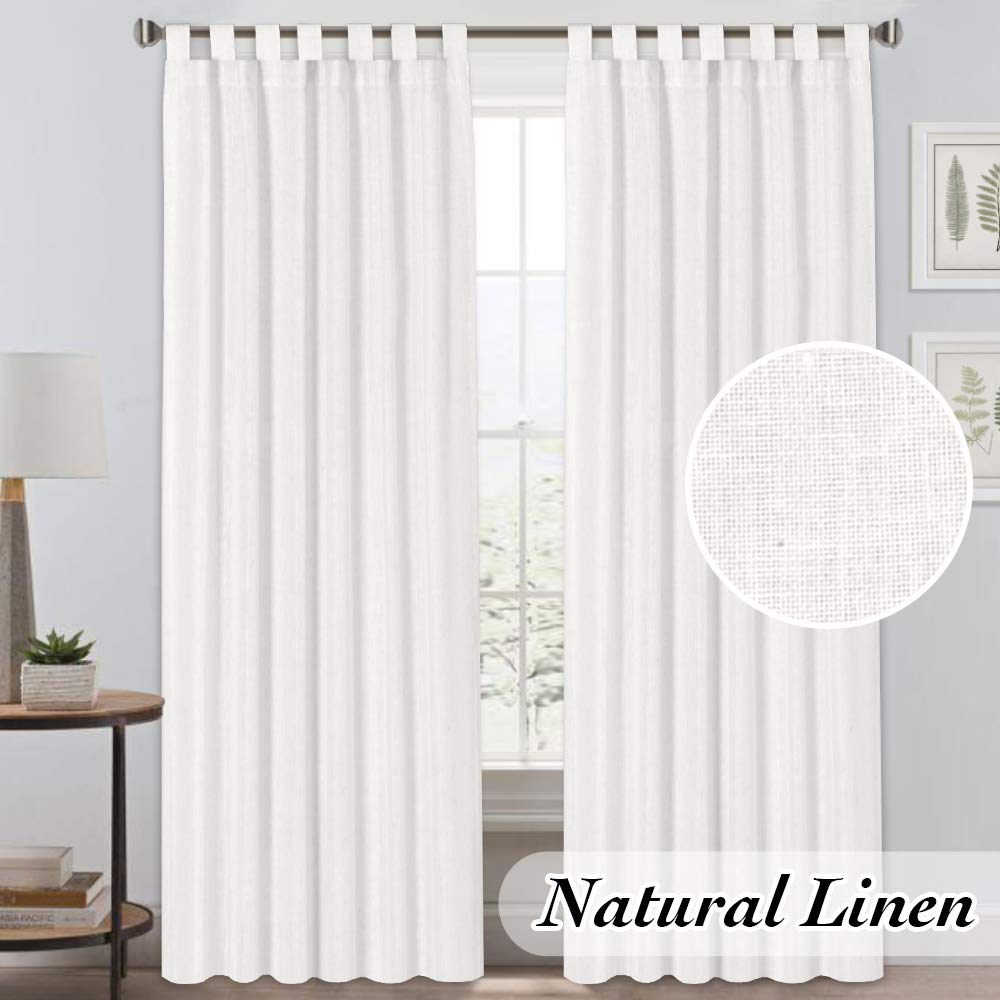 PrinceDecoLinen Curtains for Bedroom Tab Top Curtains Light Filtering Semi Sheer Home Decorative Window Treatments Draperies for Living Room, Set of 2, 52 x 96 -Inch - White