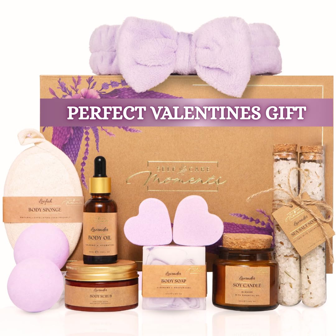 Birthday Gifts for Her with Lavender - 12 Piece Luxury Spa Gift Set for Women - Relaxation Pamper Hamper Bath Set Kit - Christmas Pamper Gifts for Women