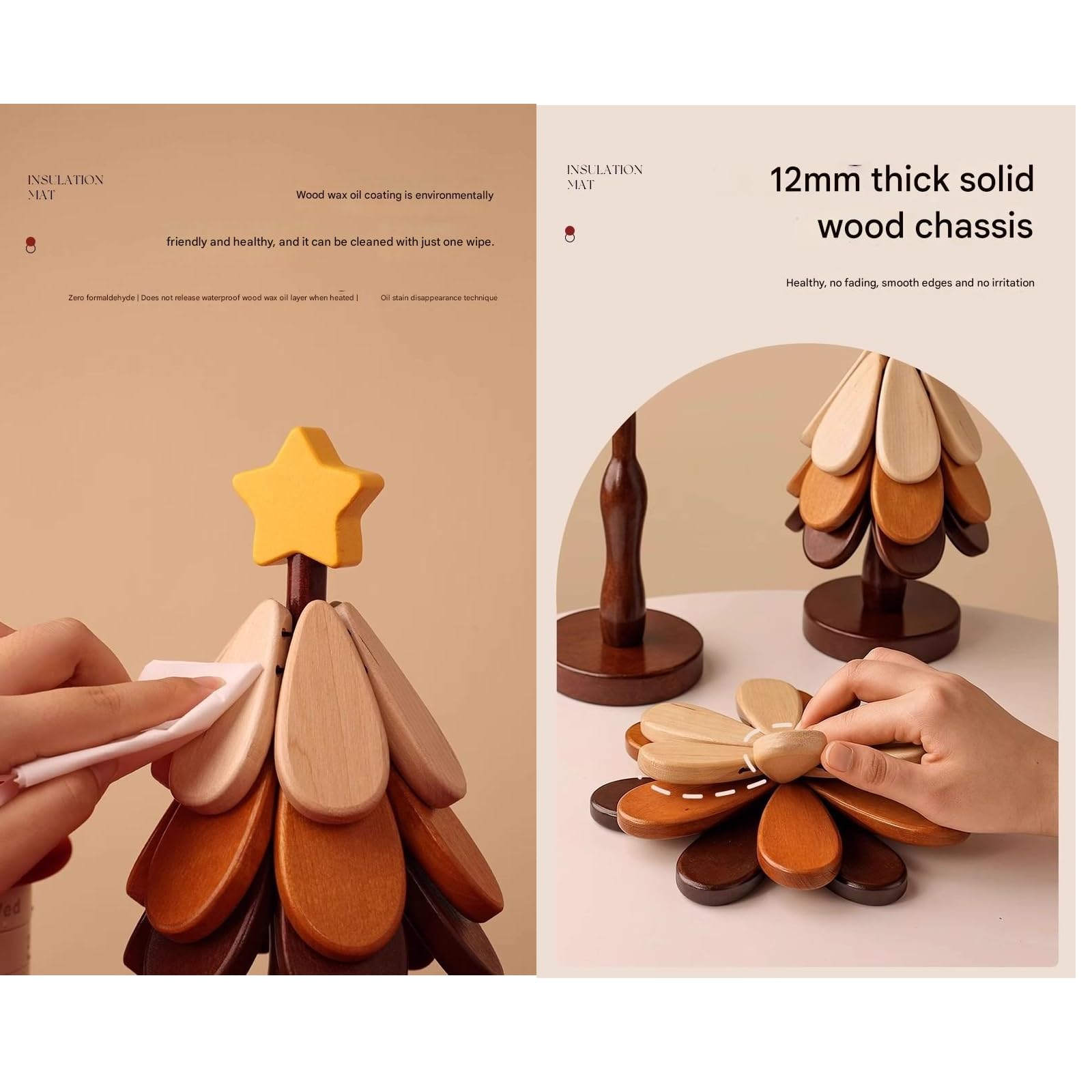 Juego de manteles individuales de Navidad, salvamanteles de madera, posavasos, salvamanteles de madera para platos calientes, soporte para sartén caliente, juego de salvamanteles para árbol de Navidad
