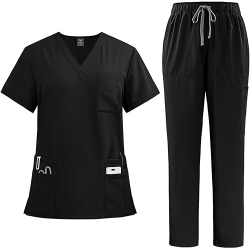 Scrubs for Women Set Stretch V-Neck Scrub Top & Jogger Pant Medical Uniform Scrub Sets for Woman with Pockets