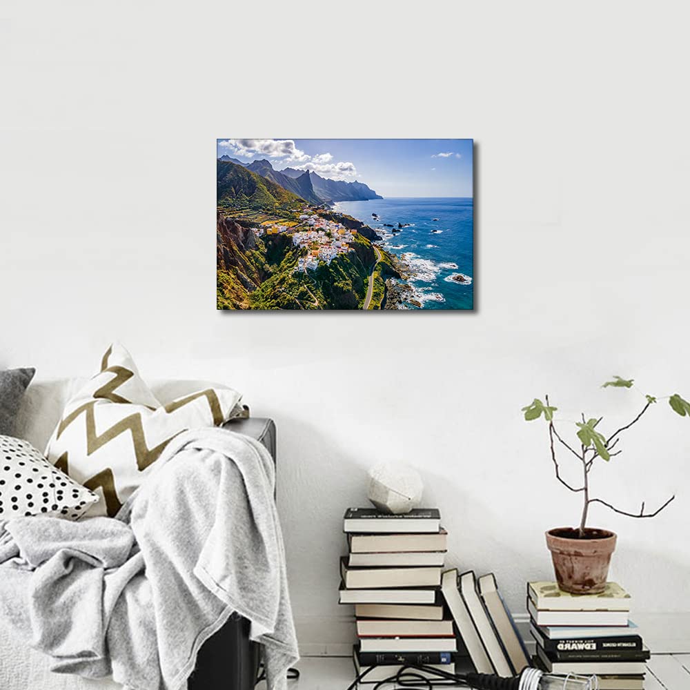 Canvas Wall Art Coastal Village at Tenerife Canary Islands Spain Landscape for Living Room Bedroom Home Decor Beach Artwork for Home Walls Framed Ready to Hang 16x24inch - Image 4