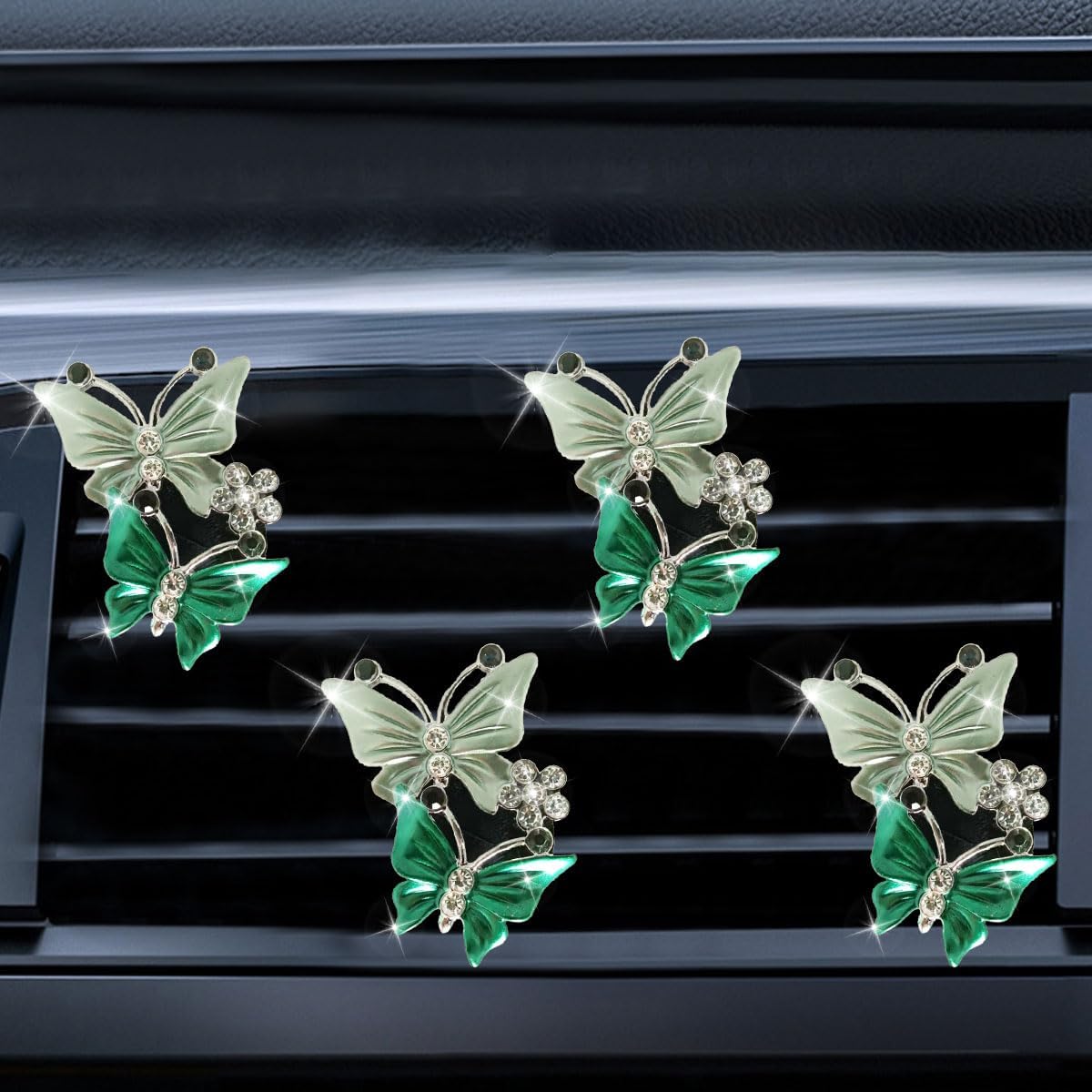 ZIMISI Car Vent Clip, Dual Butterfly Air Vent Clips, Bling Diamond Car Diffuser Clips, Cute Air Conditioning Outlet Decoration, Butterfly Car Accessories for Women (4Pcs/Purple)