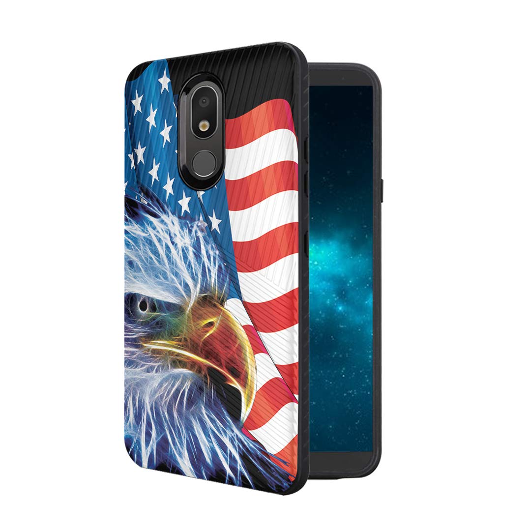Moriko Case Compatible with LG Aristo 4 Plus + [Shockproof Black Phone Case] for Prime 2, Arena 2, Tribute Royal, Journey LTE L322DL, Escape Plus, LG K30 (2019) LM-X320 (American Eagle)