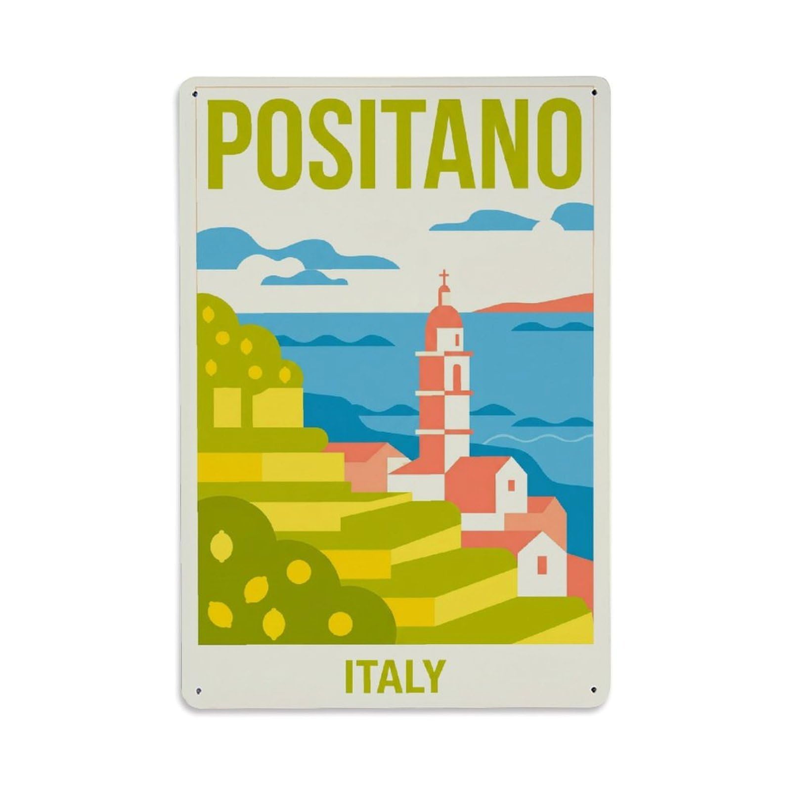 Vintage Travel Positano Italy Roamer Metal Tin Sign Plaque Wall Decor for Cafe, Club Bar, Office, Garden Metal Poster 8x12Inch