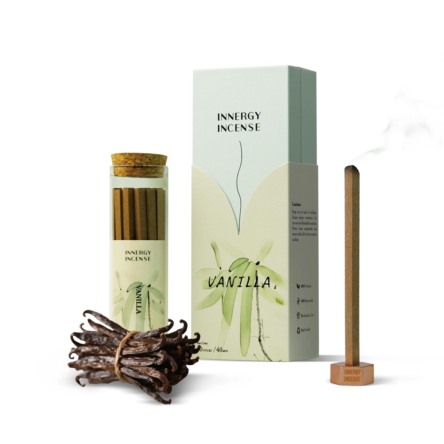 Comfort & Relax - Bastoncini di incenso alla vaniglia, 100% naturale, con porta incenso multifunzione in rame, 20 bastoncini
