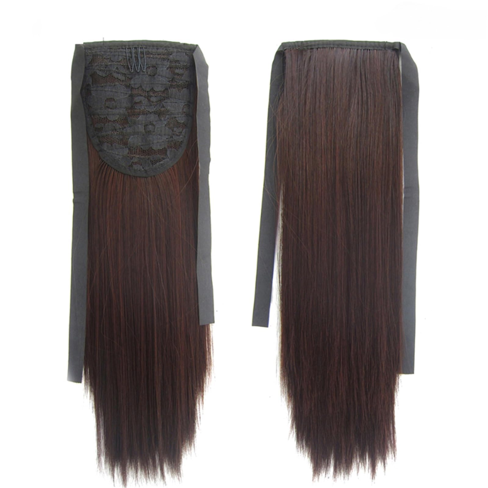 Naturel Perruque longue et lisse, extension capillaire queue de cheval, postiche mat, réaliste, sans couture, à nouer, for femme Aspect parfait(DARK BROWN_60CM)