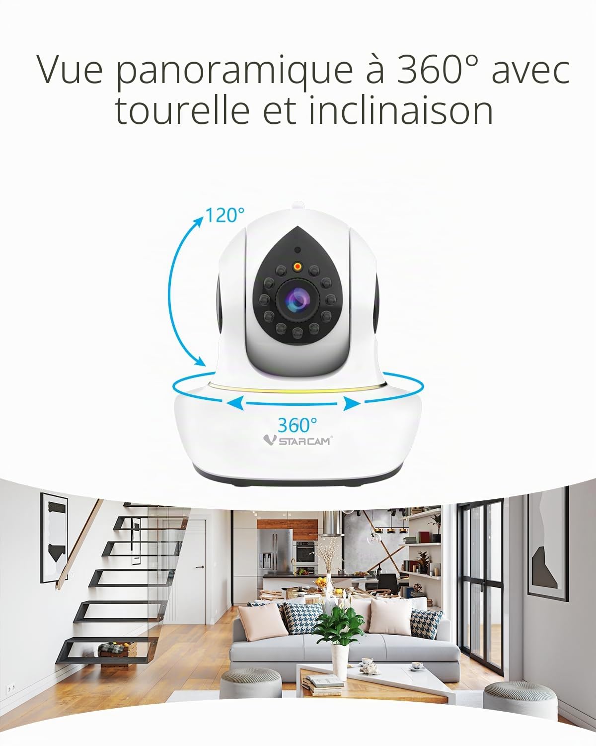 VSTARCAM Caméra interactive 2K pour chats avec application pour téléphone, vision nocturne infrarouge, détection de mouvement, audio bidirectionnel, caméra intérieure pour chien pour sécurité à