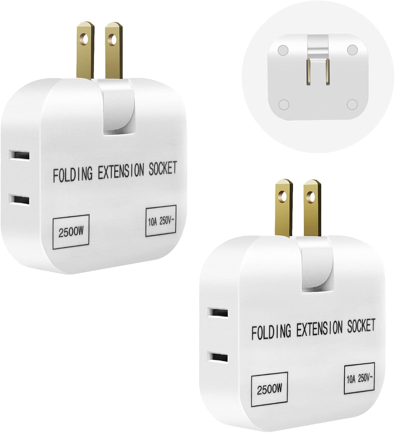 2 Pack 3 Way Flat Wall Plug AC Outlet Adapter, 2 Prong