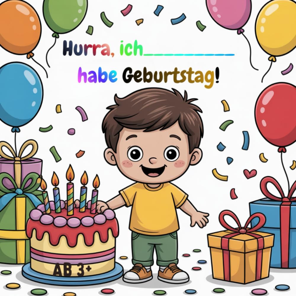 Hurra, ich __________ habe Geburtstag: Ein personalisiertes Geburtstags-Malbuch mit Namenseingabe für Jungen, mit Kuchen & Partyspaß, ab 3+