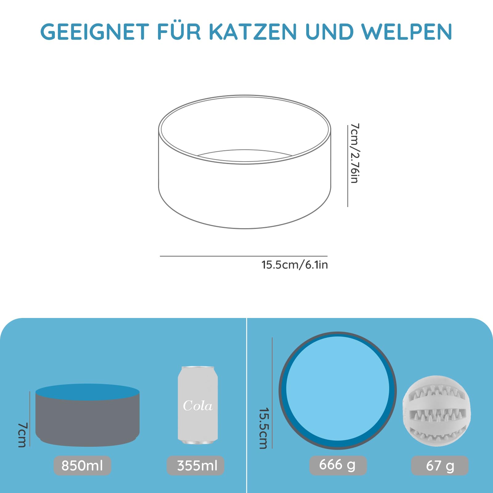 SPUNKYJUNKY Ceramic Dog Bowl, 2 Pieces, Feeding Bowl, Cat Bowl for Cats and Dogs (850 ml, Blue Grey), blue / grey, 850ml * 2 - Image 4