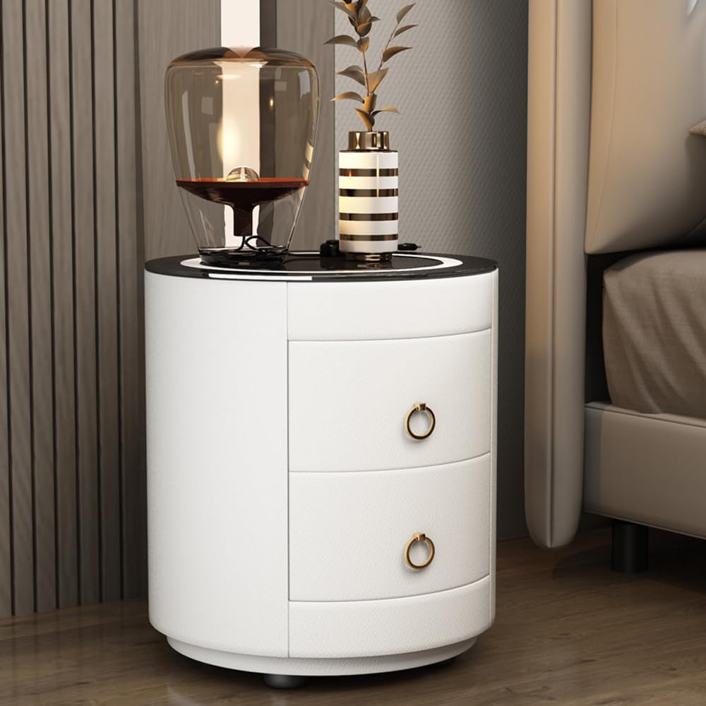 NKXLuxurious Nightstand Bedside Round Table with Smart Wireless Charging
