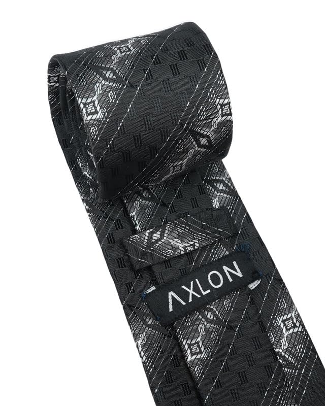 Image of Axlon Tie for Men - Striped Silk Neck Ties Set with Cufflinks Flower Pin, Pocket Square & Black Gift Box, Combo Necktie Sets for Office Wear, Formal Suits & Weddings (0, st3pn)