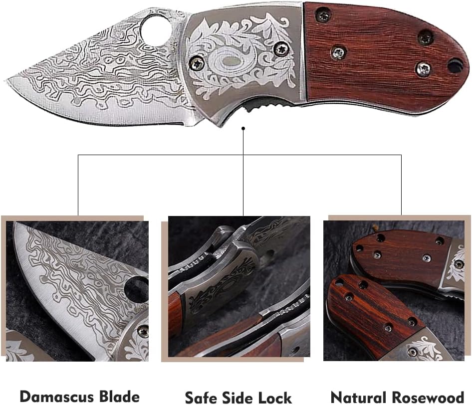 STARDW Small Folding Pocket Knife for Men Women,Damascus Pattern Folding Utility Knife,Box Cutter,Cool EDC Knife for Outdoor,Camping,Hiking,Gifts for Dad Husband Men (D)